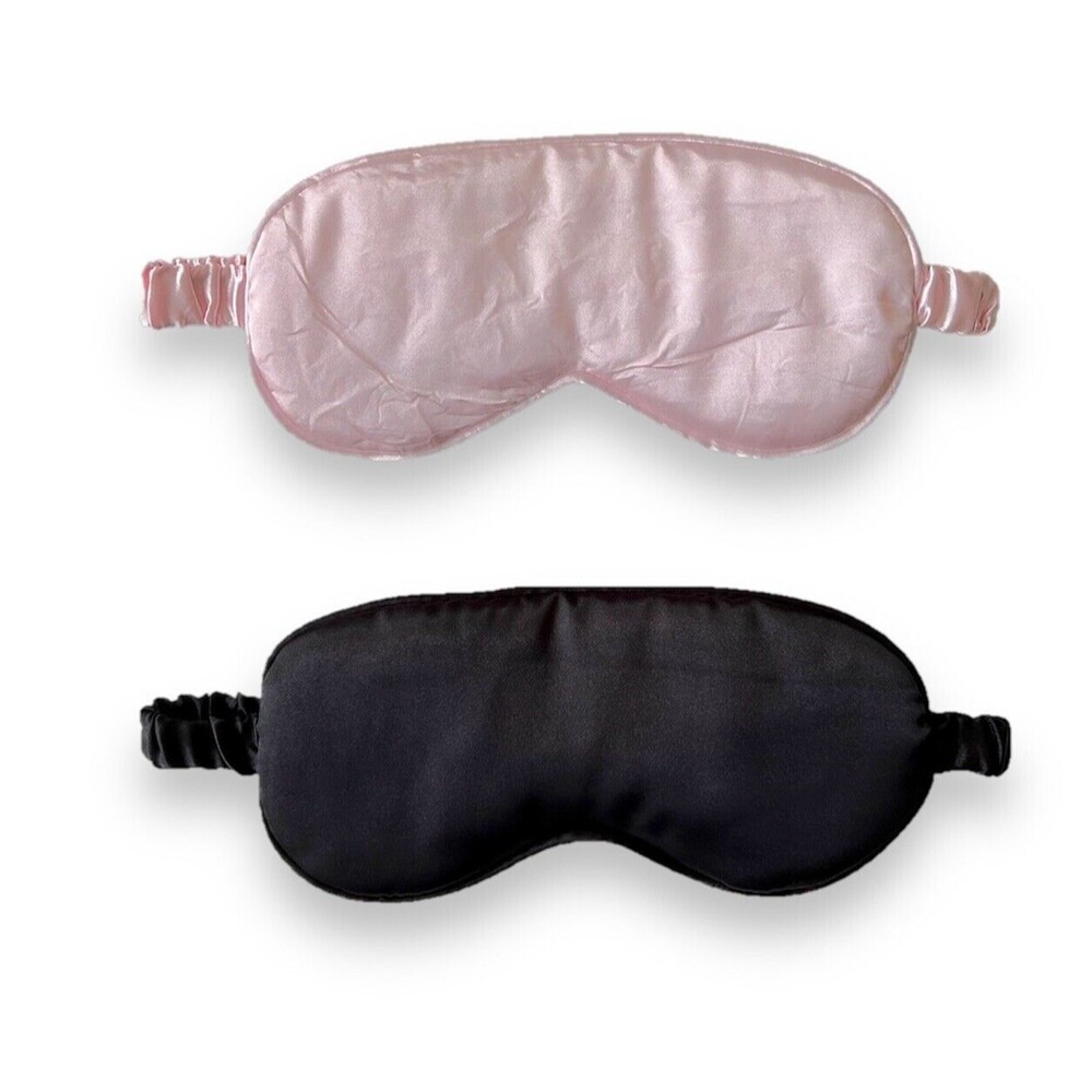 Set Of 2 Sleep Masks Light Pink & Black Sleeping Silk Night Eyes